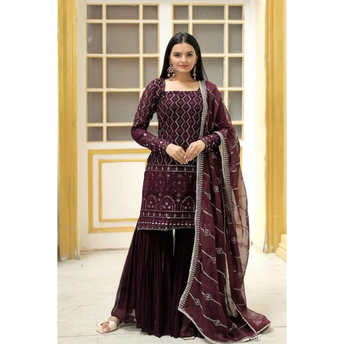 Fashion Basket Georgette Kurta Set For Women Wine
