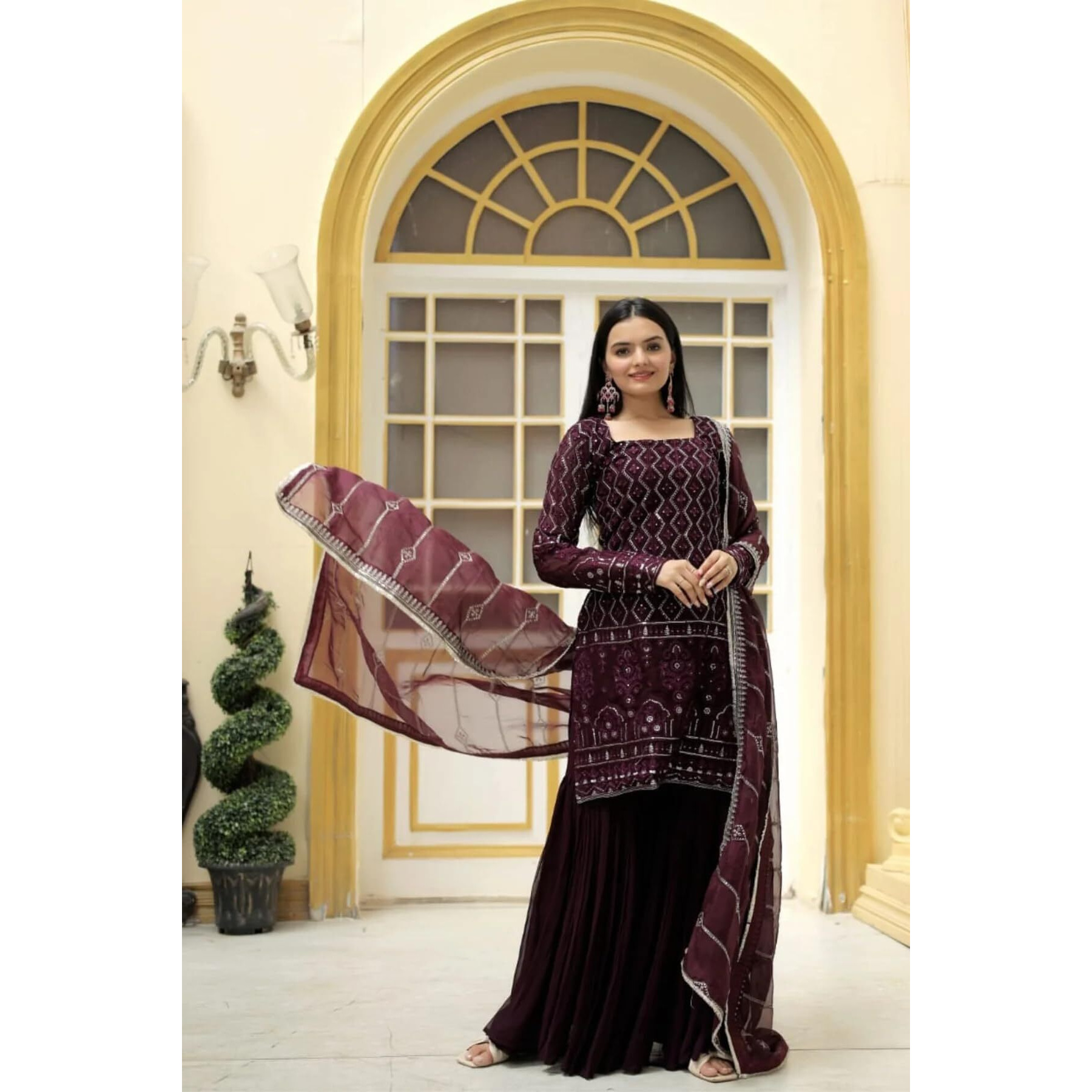 Fashion Basket Georgette Kurta Set For Women Wine