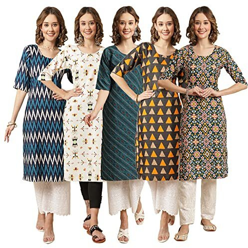Pinkmint Women's Crepe Digital Print Straight Kurta [Pack Of 5](381-386-384-387-383-Xxl)