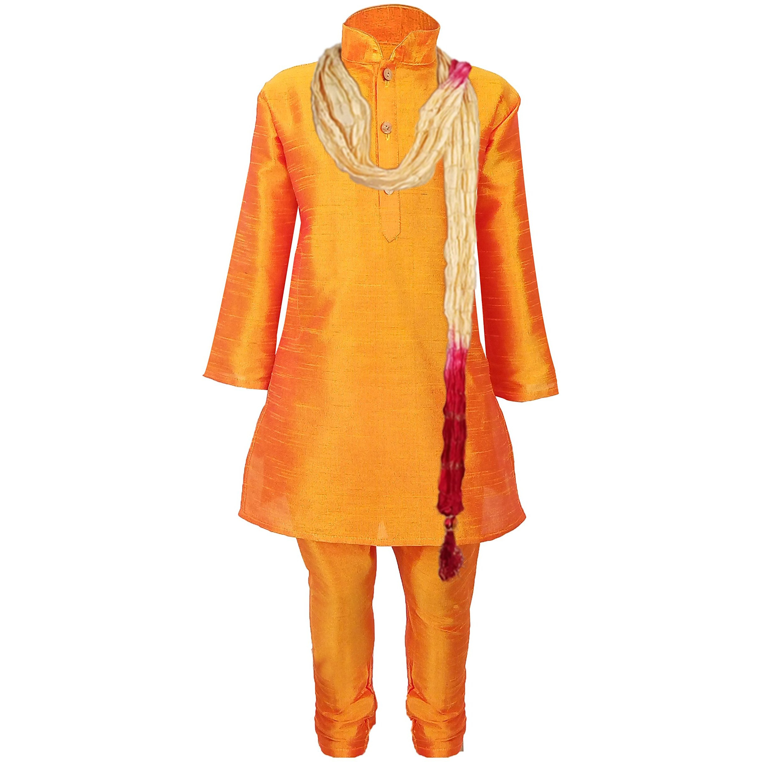 Jbn Creation Boys Cotton Silk Kurta, Pyjama & Dupatta Set For Kids (Color Maroon)