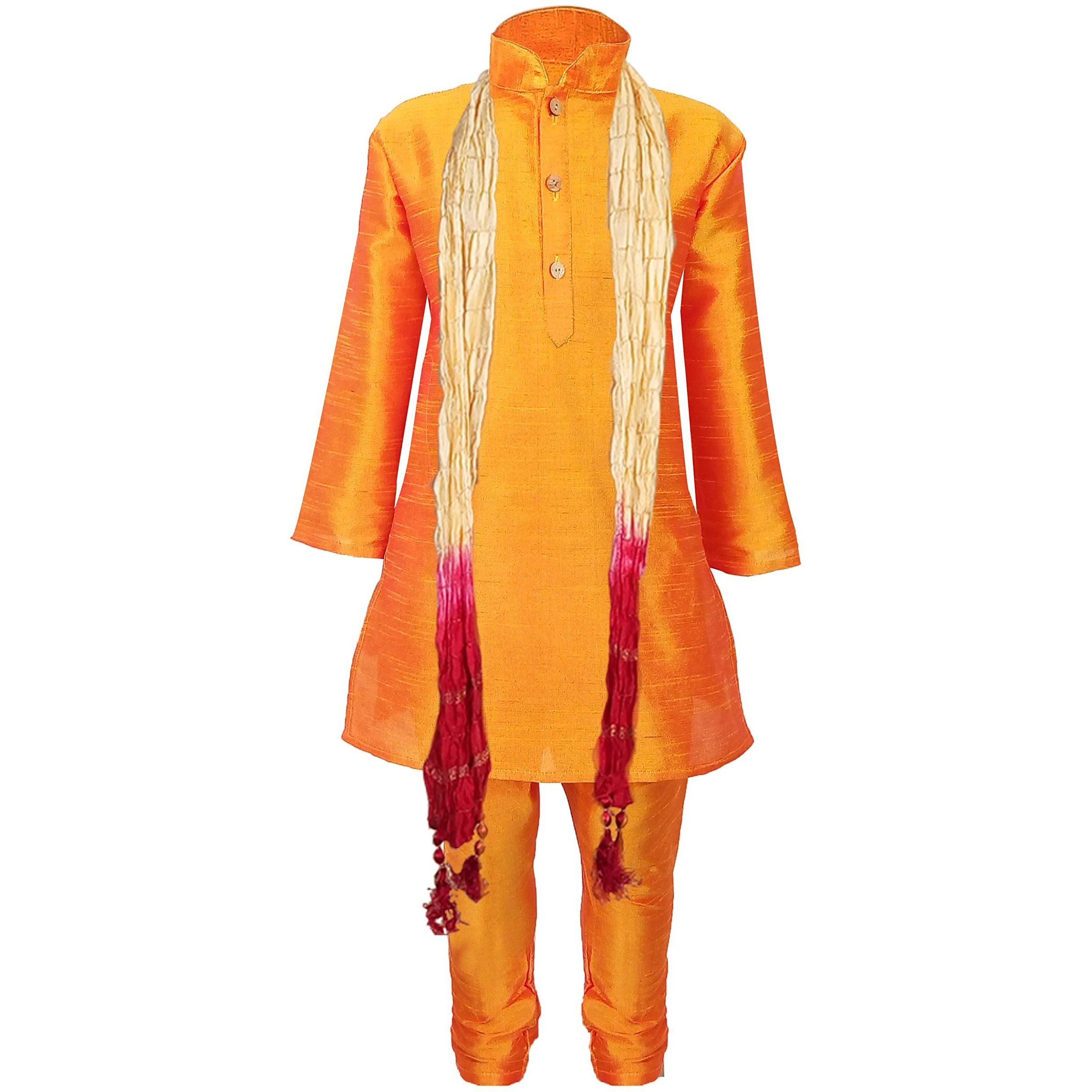 Jbn Creation Boys Cotton Silk Kurta, Pyjama & Dupatta Set For Kids (Color Maroon)