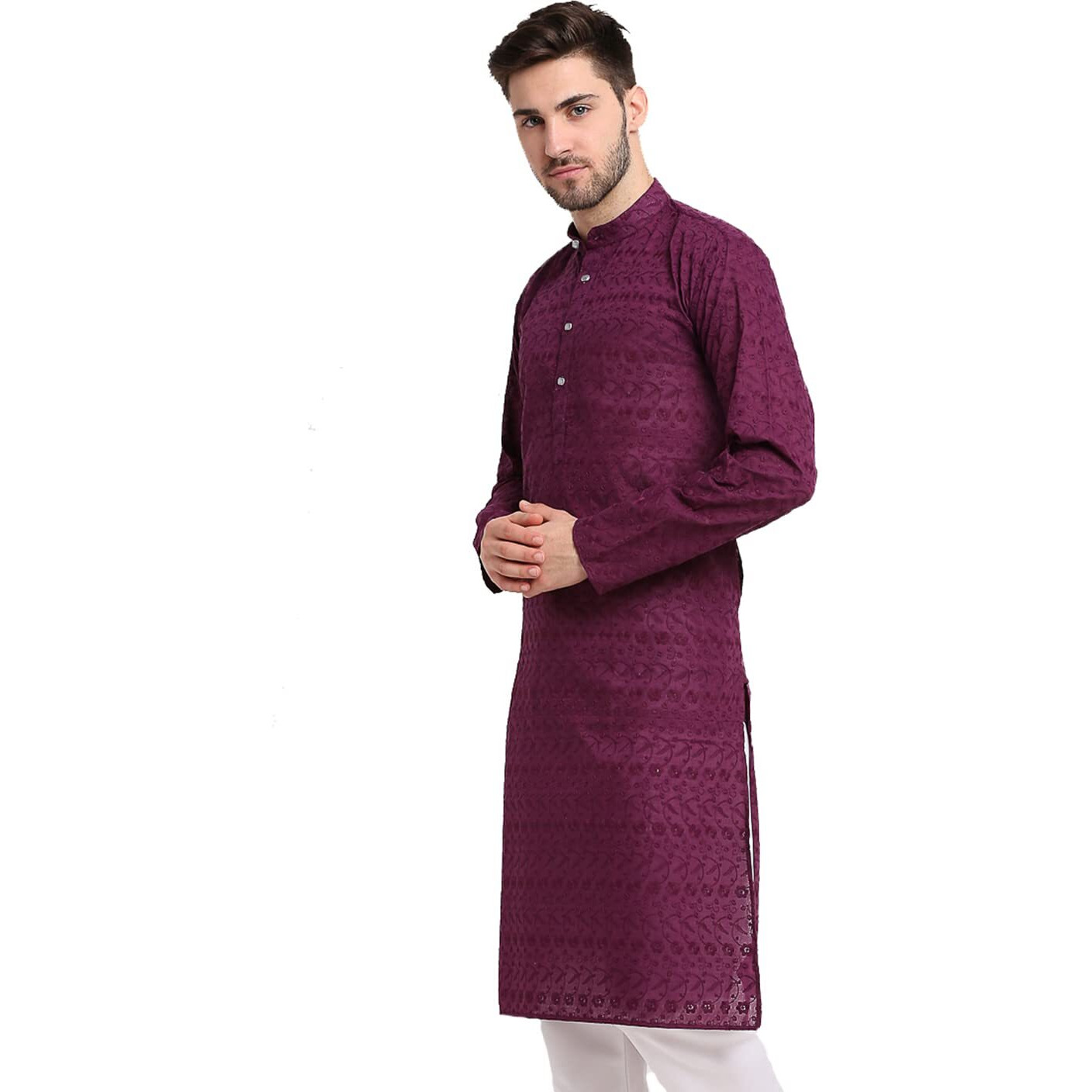 Jompers Men Green Ethnic Embroidered Pure Cotton Kurtas. (Purple, Xxl)