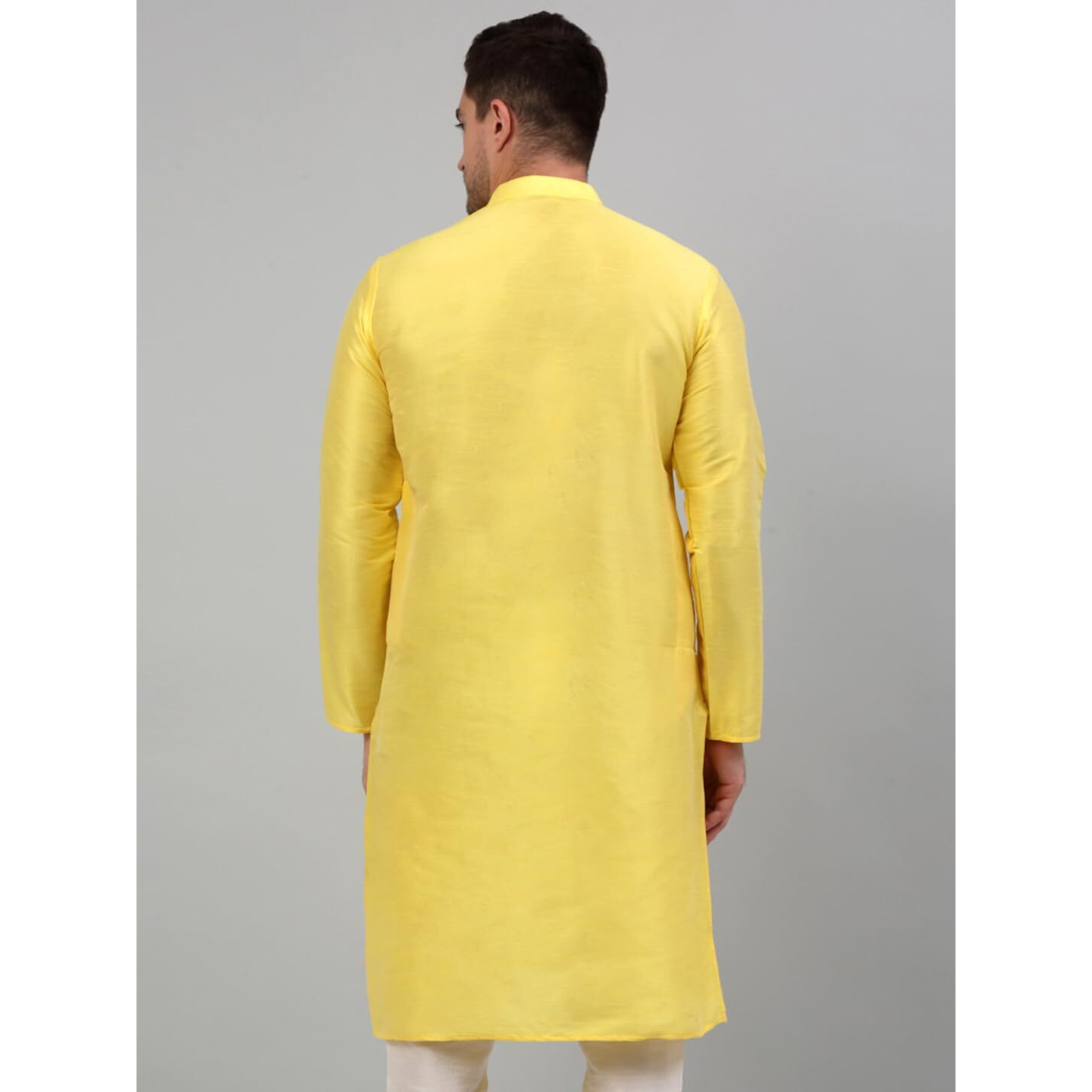 Jompers Men's Solid Dupion Silk Kurtas (Lemon, L)