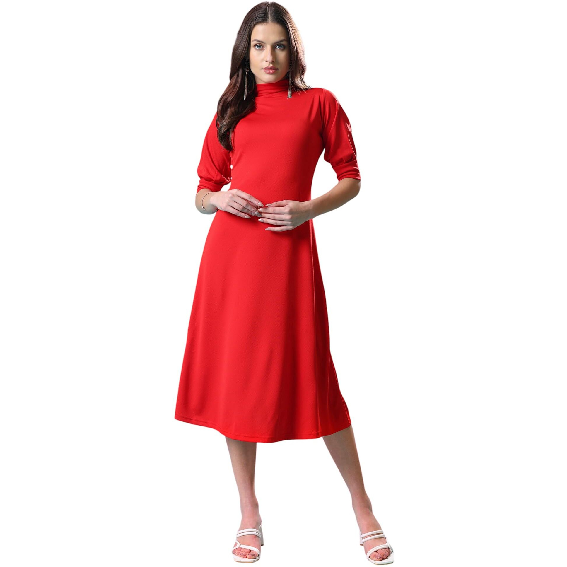 Purvaja Womens A-Line Knee Length Dress (Bely-127_Red_Xx-Large)