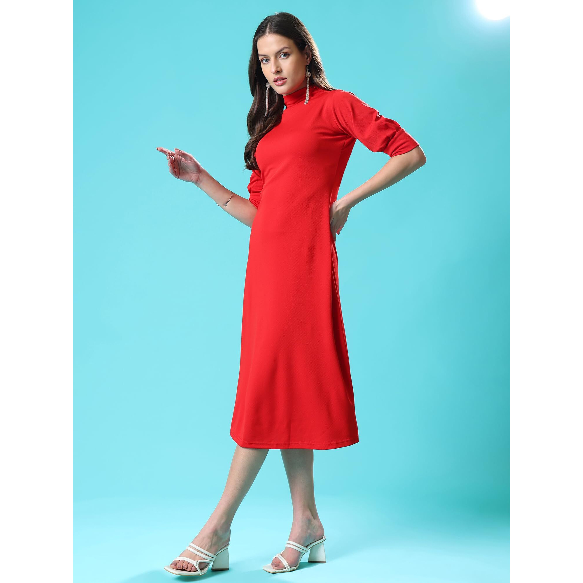Purvaja Womens A-Line Knee Length Dress (Bely-127_Red_Xx-Large)