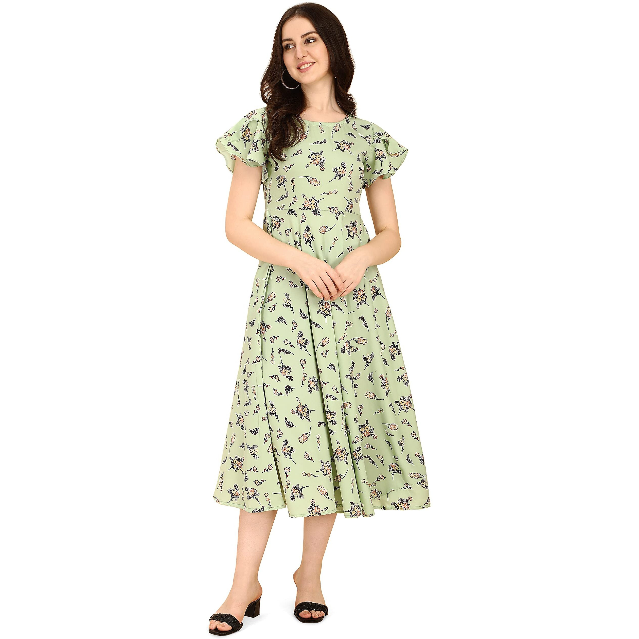 Oomph Women's Polyester A-Line Maxi Dress (Md52_Pista Green_Xs)