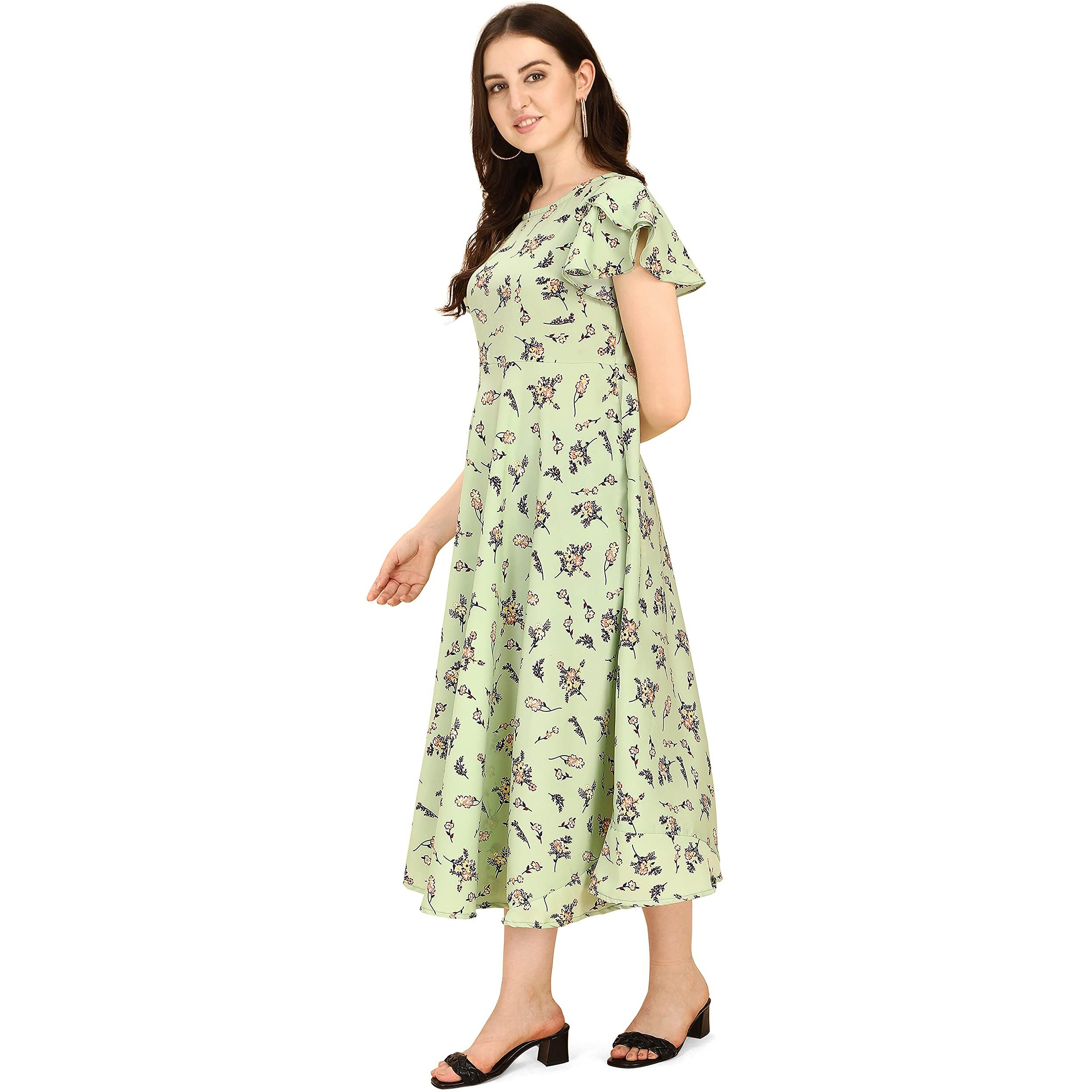 Oomph Women's Polyester A-Line Maxi Dress (Md52_Pista Green_Xs)