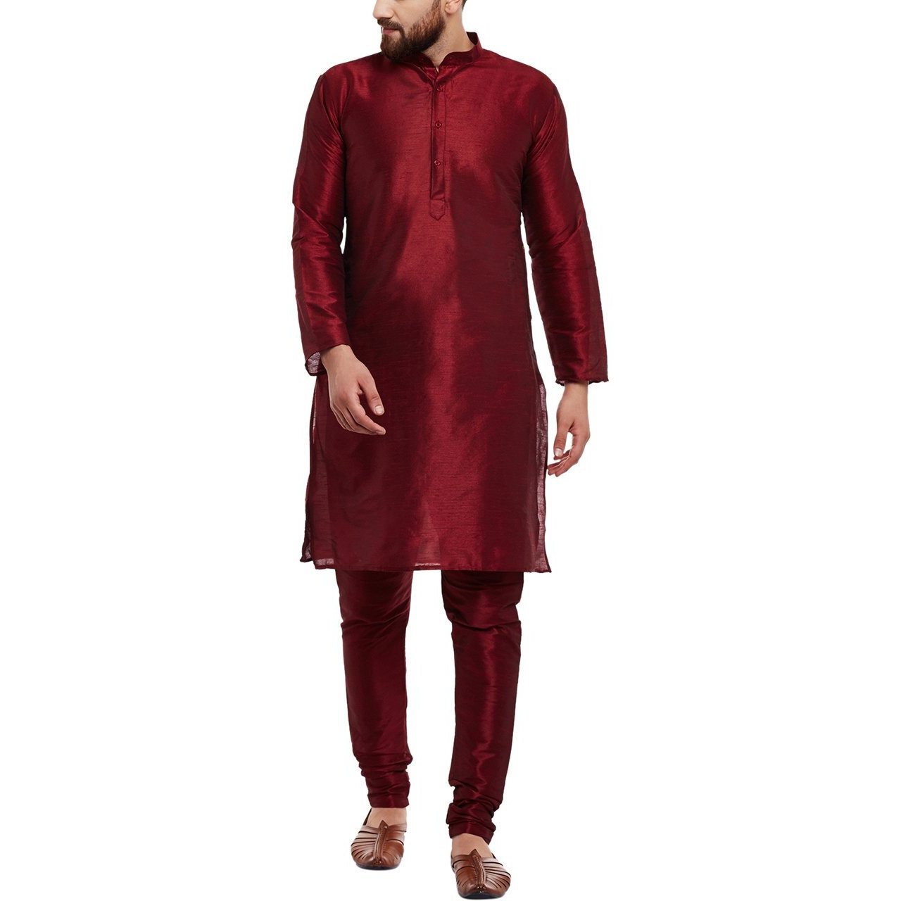 Sojanya (Since 1958 Men's Maroon Silk Blend Only Long Kurta Size L