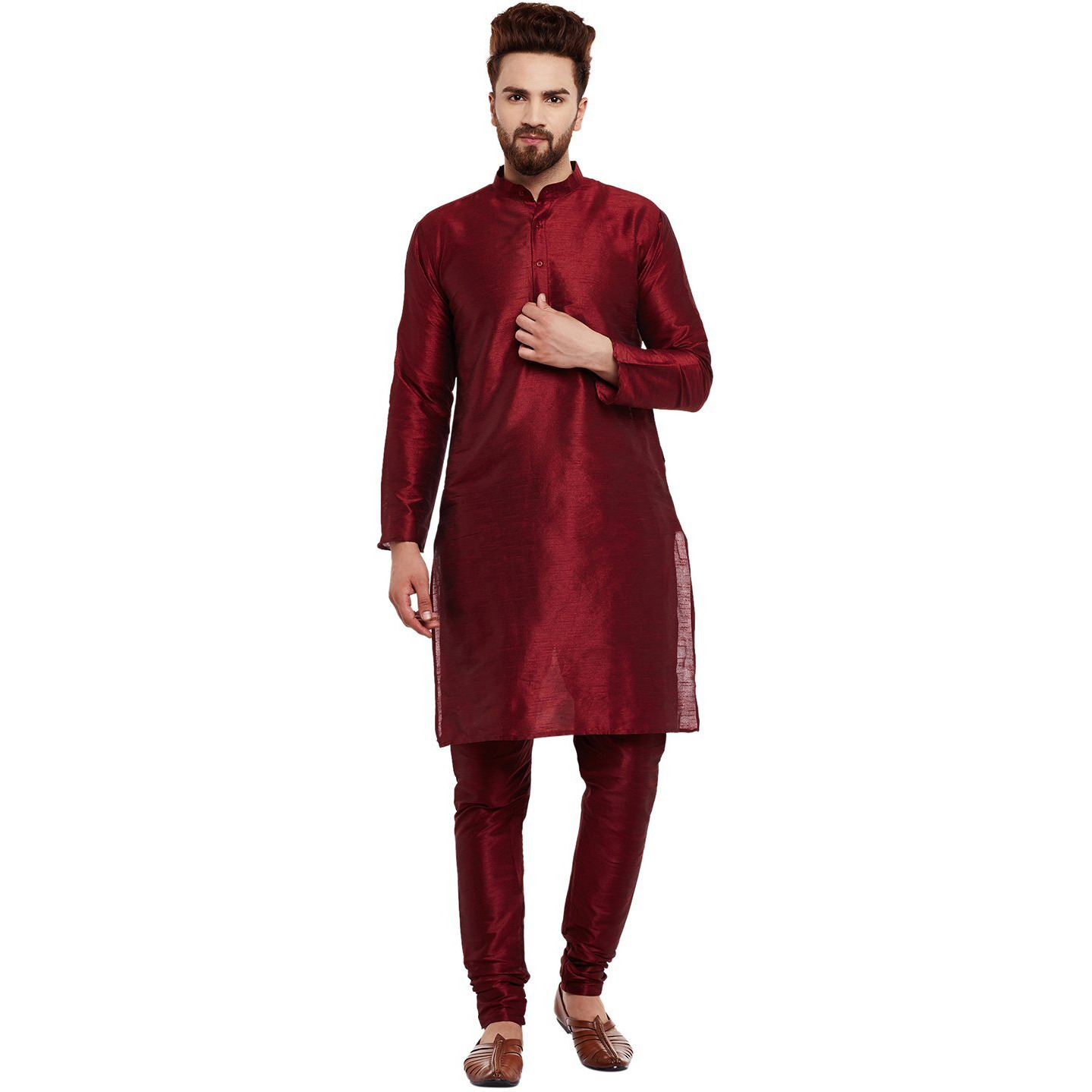 Sojanya (Since 1958 Men's Maroon Silk Blend Only Long Kurta Size L