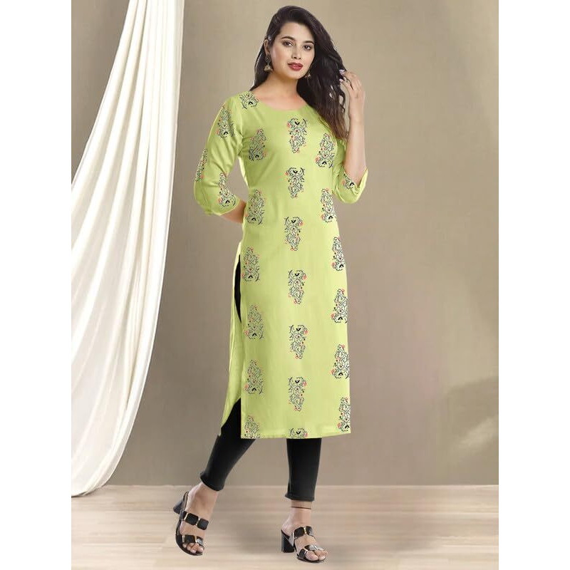 Pinkmint Women's Cotton Kurti's L Fancy Printed Kurta L Regular Home Wear L Printed Cotton Kurti (Pack Of 1) Light Green