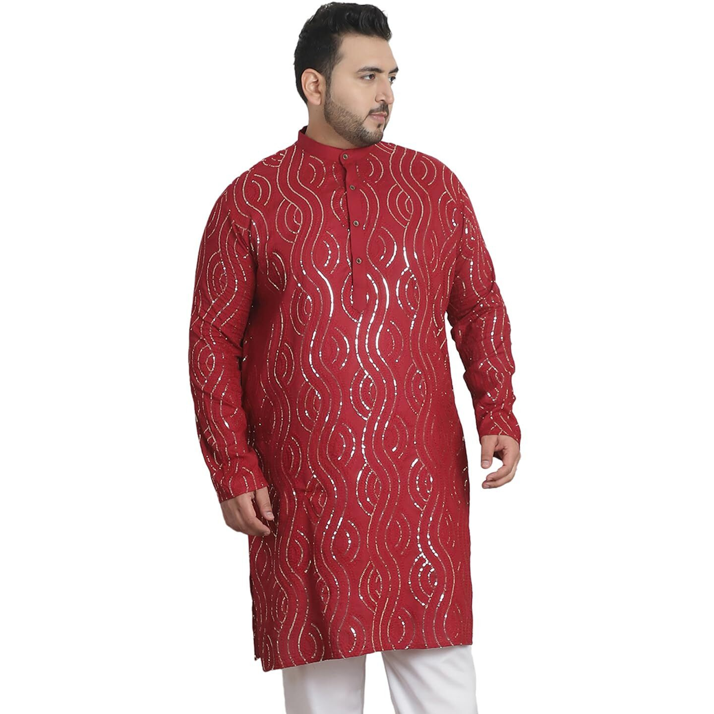 Sojanya Plus (Since 1958) Men's Cotton Designer Maroon Long Kurta
