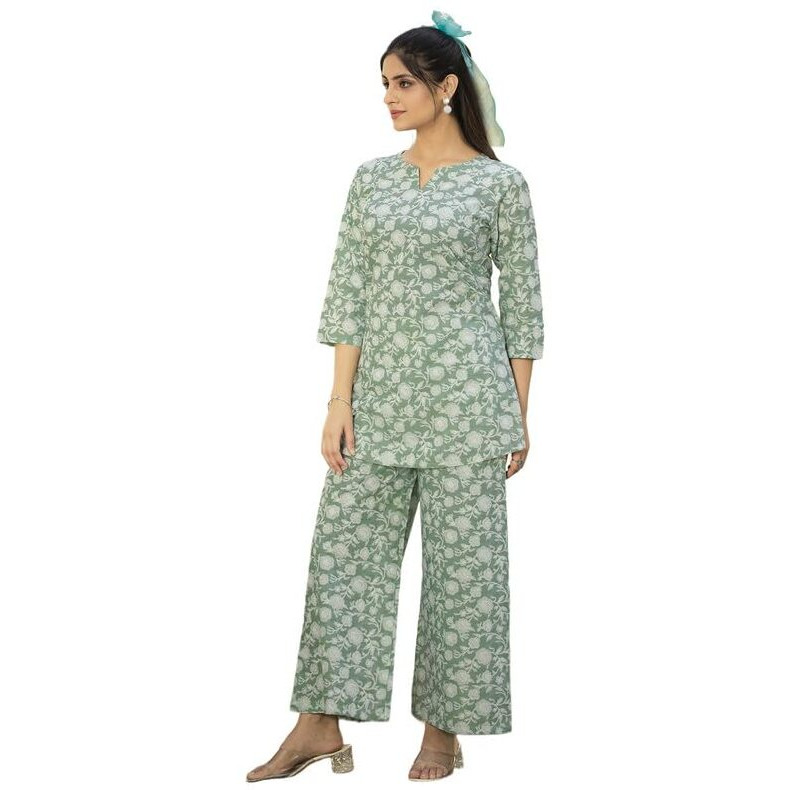 Tee Projekt Cotton Ethnic Wear Co Ord Set For Women | Co Ord Set For Women Stylish Light Green
