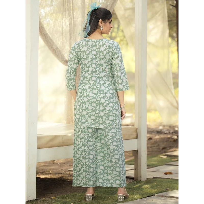 Tee Projekt Cotton Ethnic Wear Co Ord Set For Women | Co Ord Set For Women Stylish Light Green