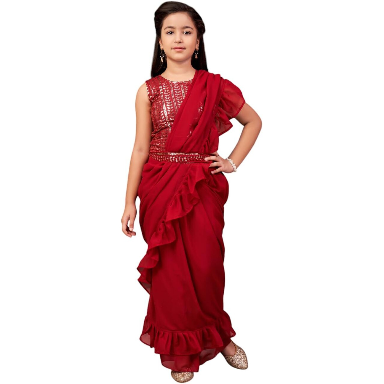 Aarika Girls Ethnic Wear Maroon Colour Sequin Embroidery Georgette Lehenga Choli Set With Attached Dupatta-4-9 Years (Lch-Shm-5015)