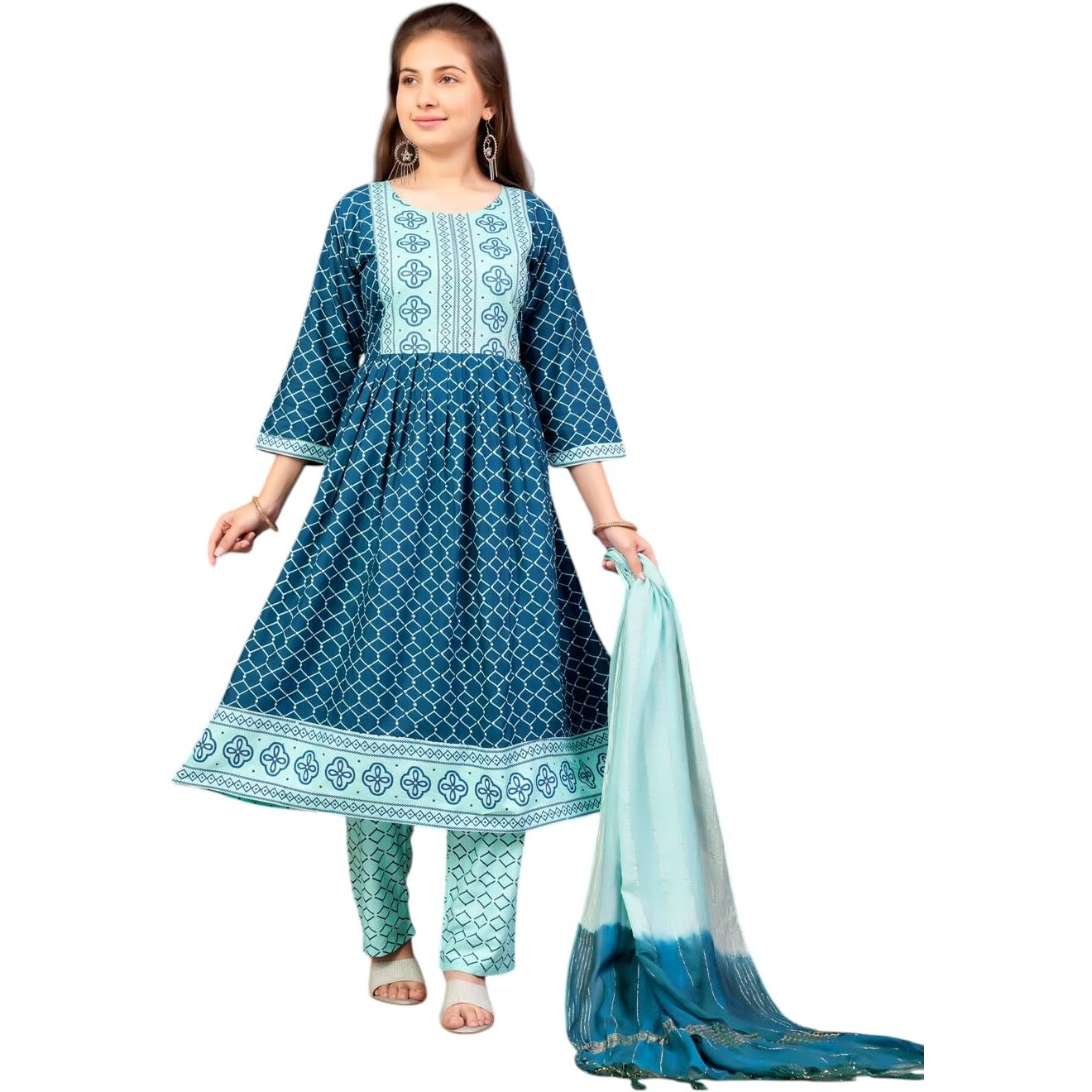 Aarika Girls Ethnic Wear Rama Green Colour Foil Print Rayon Kurti-8-15 Years (Kurti-Ap-805)
