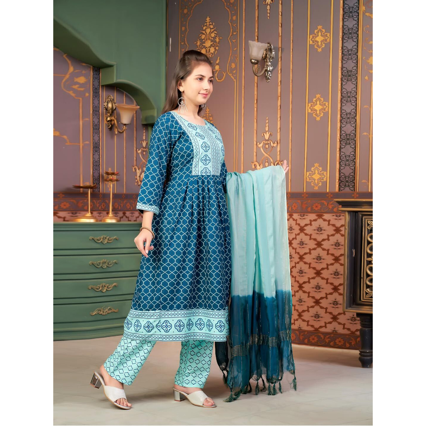 Aarika Girls Ethnic Wear Rama Green Colour Foil Print Rayon Kurti-8-15 Years (Kurti-Ap-805)