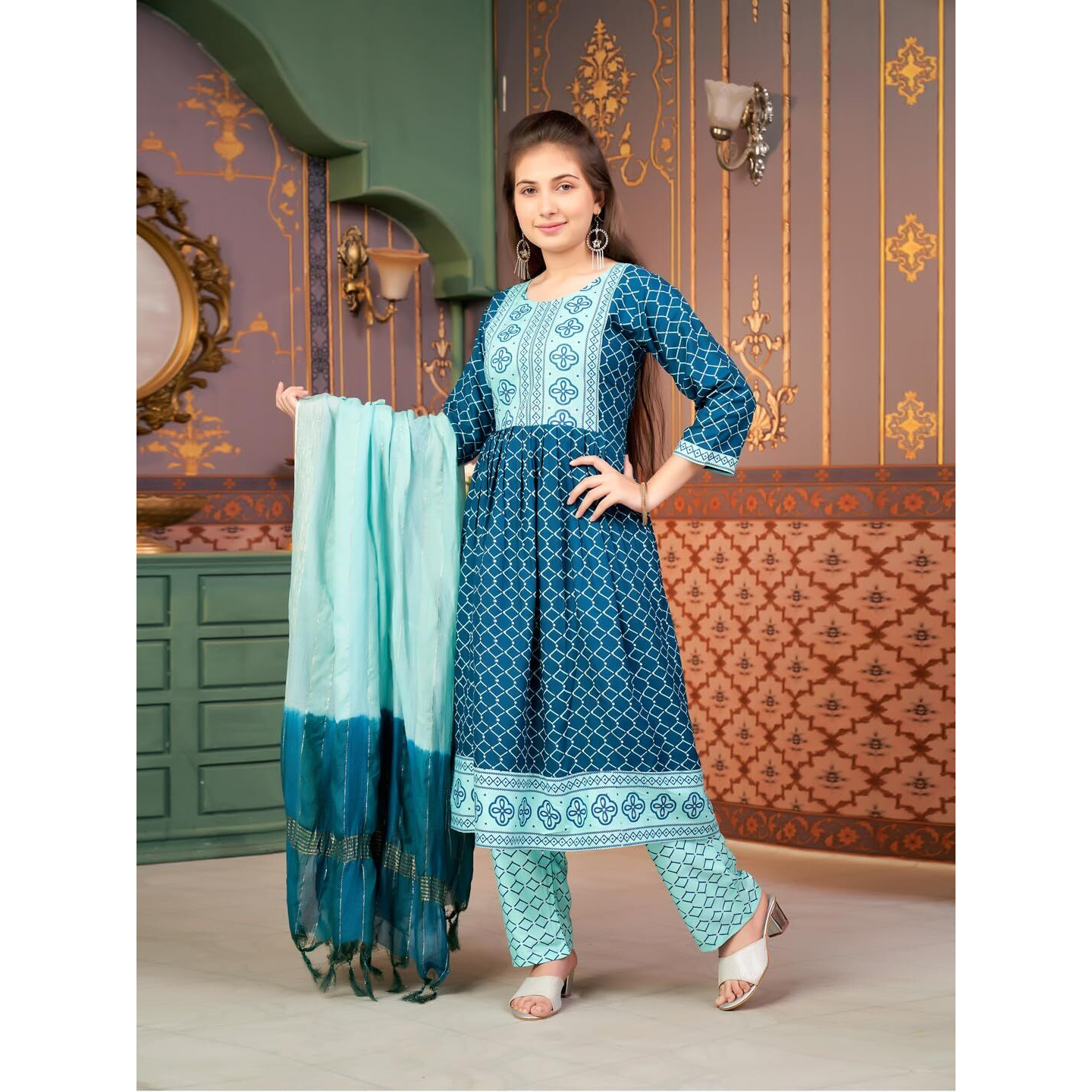 Aarika Girls Ethnic Wear Rama Green Colour Foil Print Rayon Kurti-8-15 Years (Kurti-Ap-805)