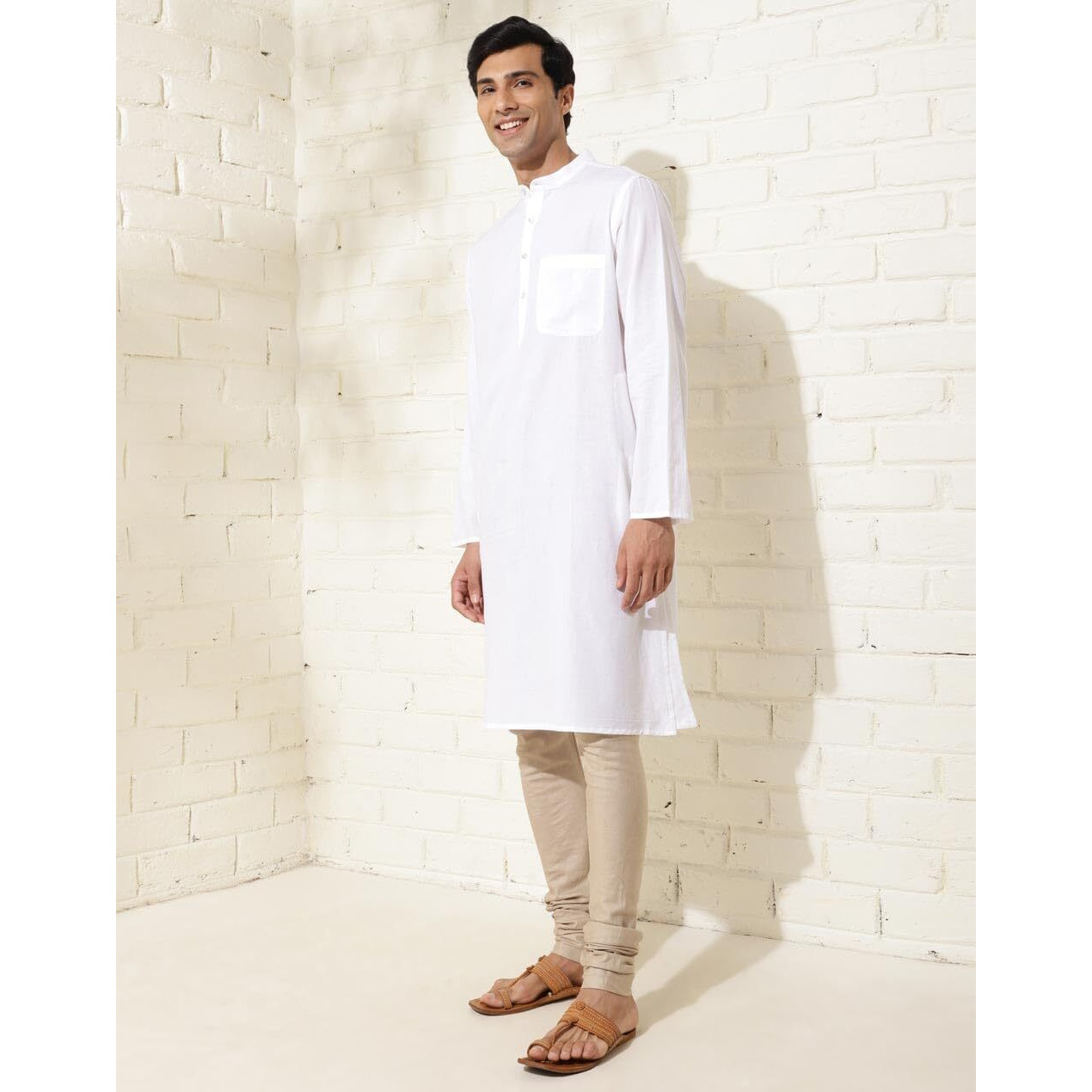 Fabindia Men's Cotton Woven Relaxed Kurta (1037837White_White