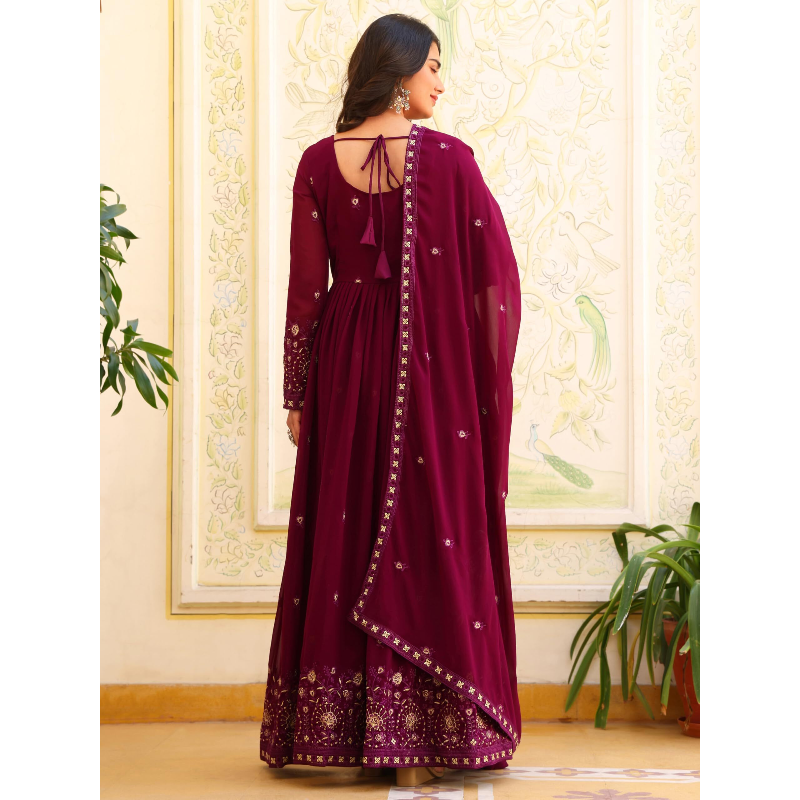 Fashion Basket Georgette Embroidered Anarkali Dress For Women Purple