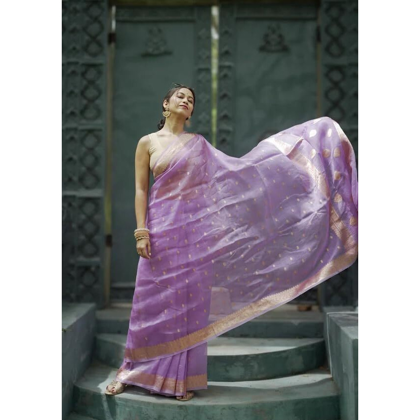 Flosive Women's Cotton Saree With Blouse Piece (Lavender)
