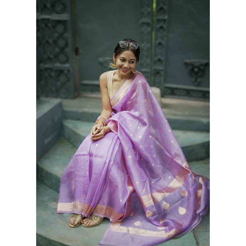 Flosive Women's Cotton Saree With Blouse Piece (Lavender)
