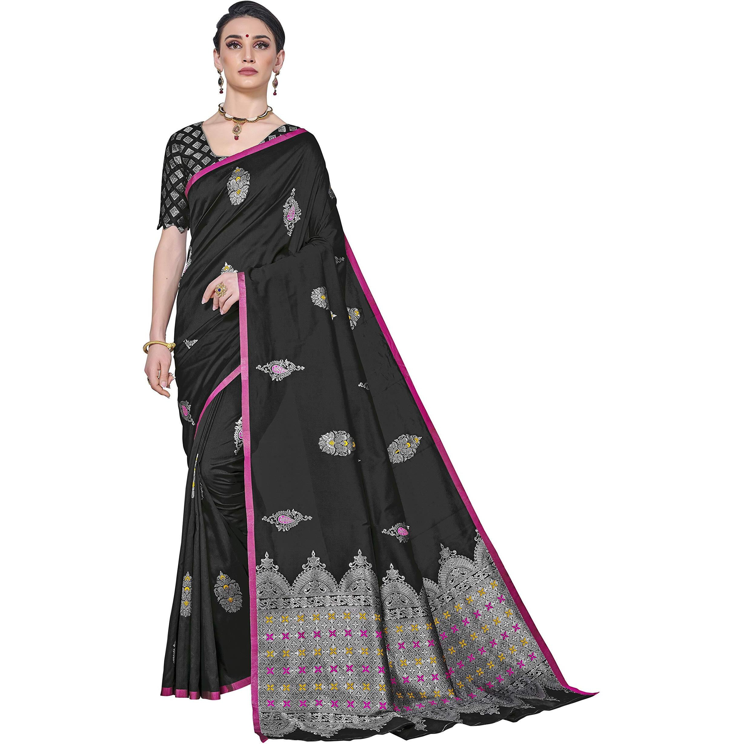 Glory Sarees Womens Banarasi Silk Saree With Blouse Piece (Gs_Kara142_Black)