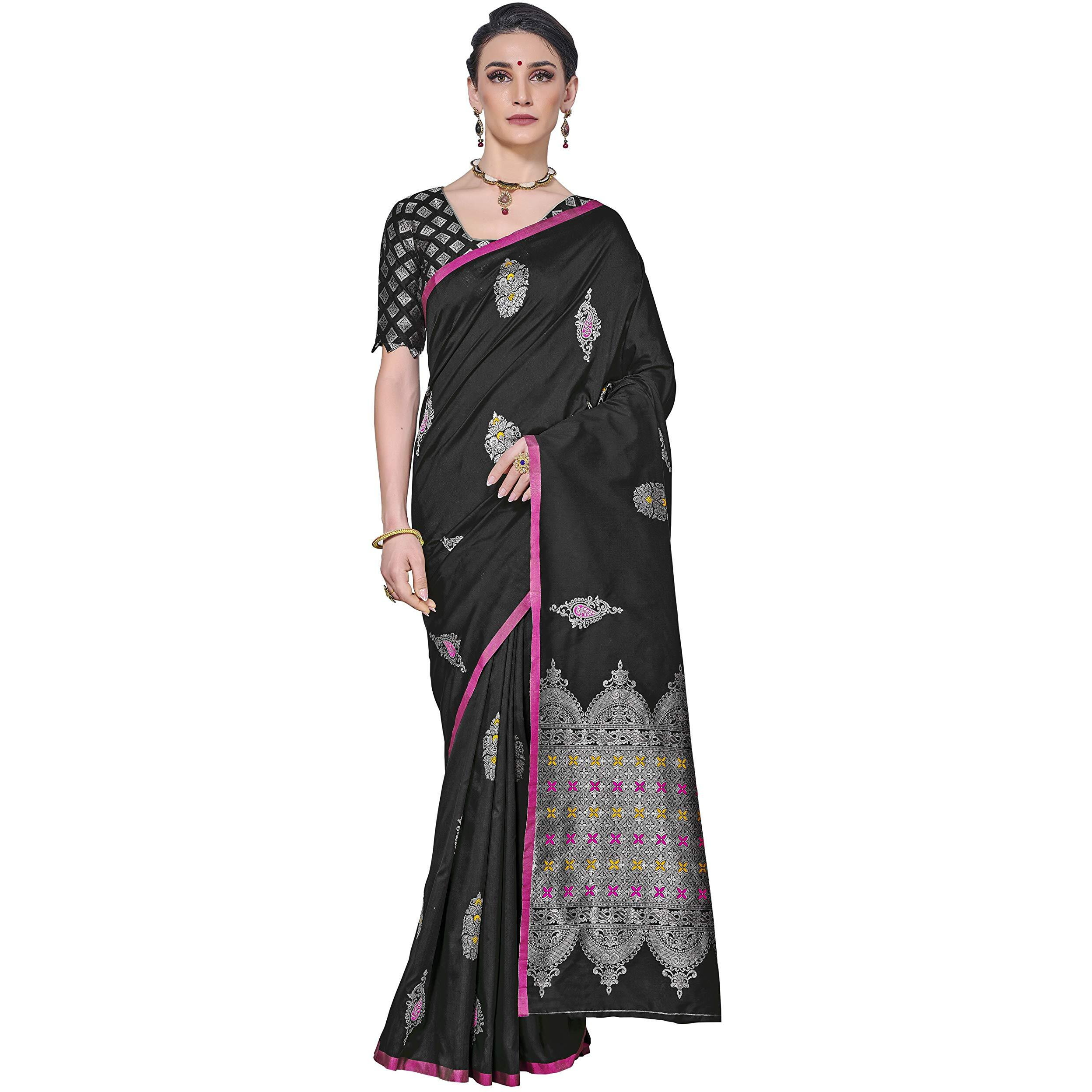 Glory Sarees Womens Banarasi Silk Saree With Blouse Piece (Gs_Kara142_Black)