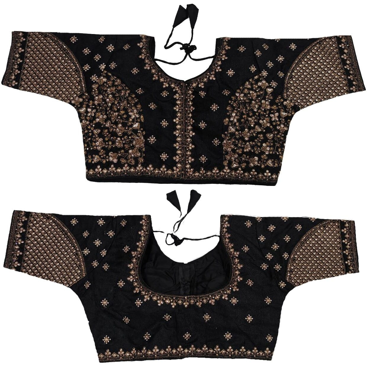 Vihu Fashion Women's Readymade Blouse Multi Golden Codding Sequence Embroidery Work Indian Ethnic Designer Stitched Readymade Saree Half Sleeve Black Blouse For Women For Saree Lehenga Choli