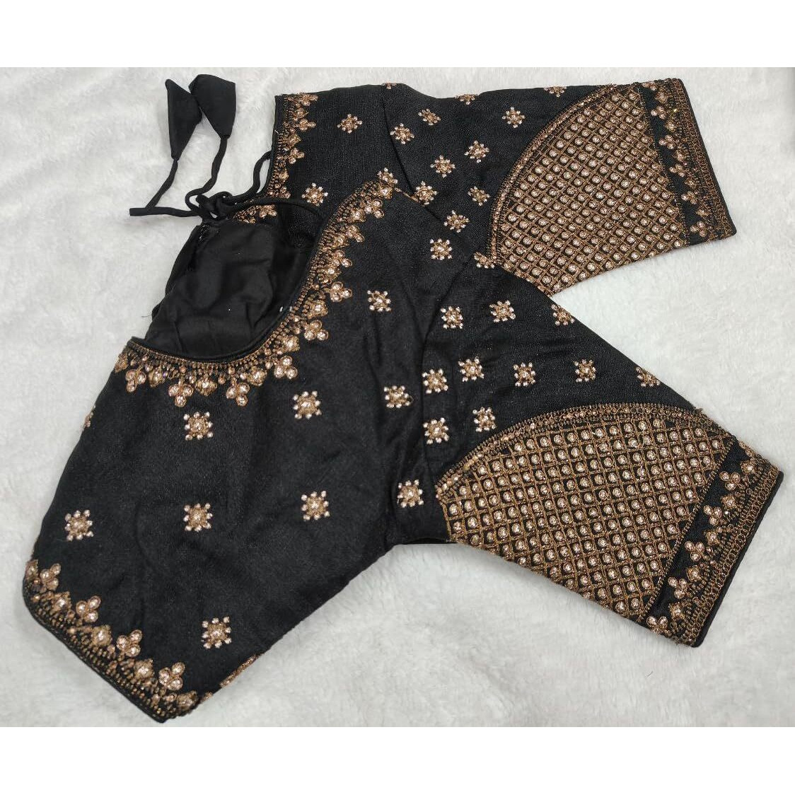 Vihu Fashion Women's Readymade Blouse Multi Golden Codding Sequence Embroidery Work Indian Ethnic Designer Stitched Readymade Saree Half Sleeve Black Blouse For Women For Saree Lehenga Choli