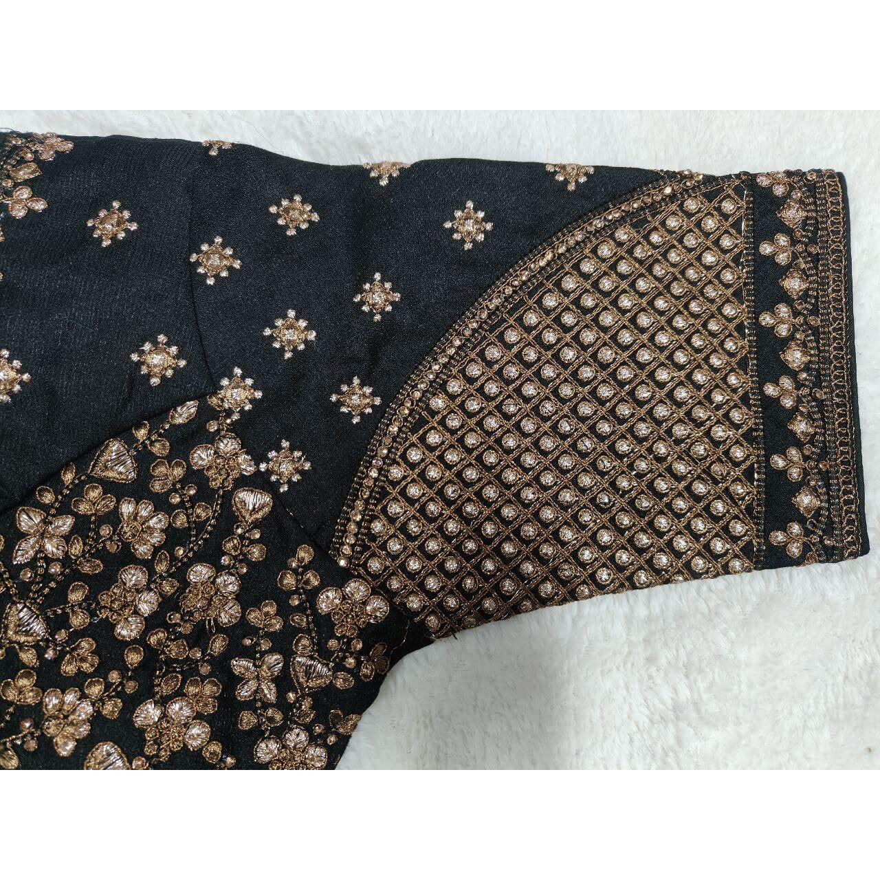 Vihu Fashion Women's Readymade Blouse Multi Golden Codding Sequence Embroidery Work Indian Ethnic Designer Stitched Readymade Saree Half Sleeve Black Blouse For Women For Saree Lehenga Choli