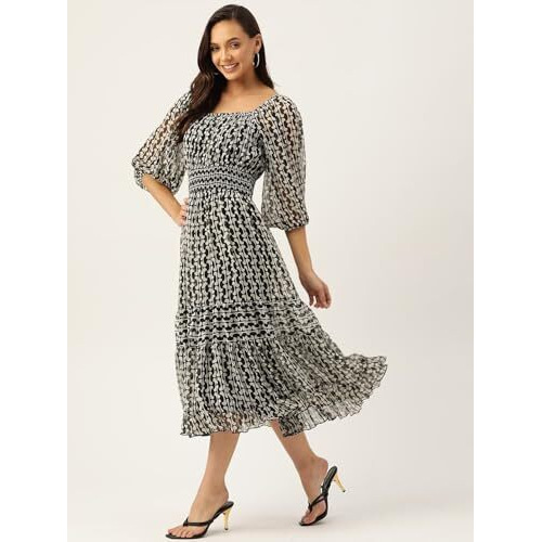 Litzo Women's Georgette A-Line Maxi Dress (L-66-L_Black