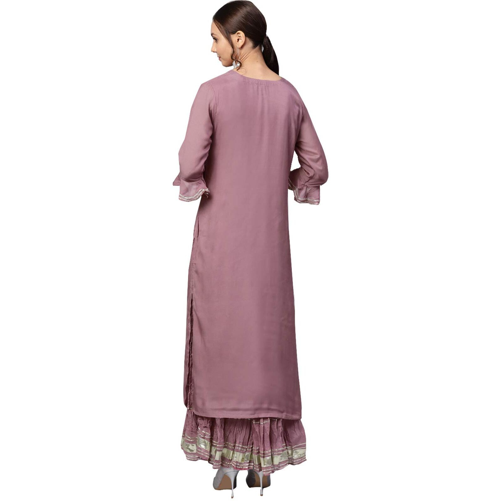 Ishin Women's Rayon Burgundy Embellished A-Line Kurta Set With Skirt