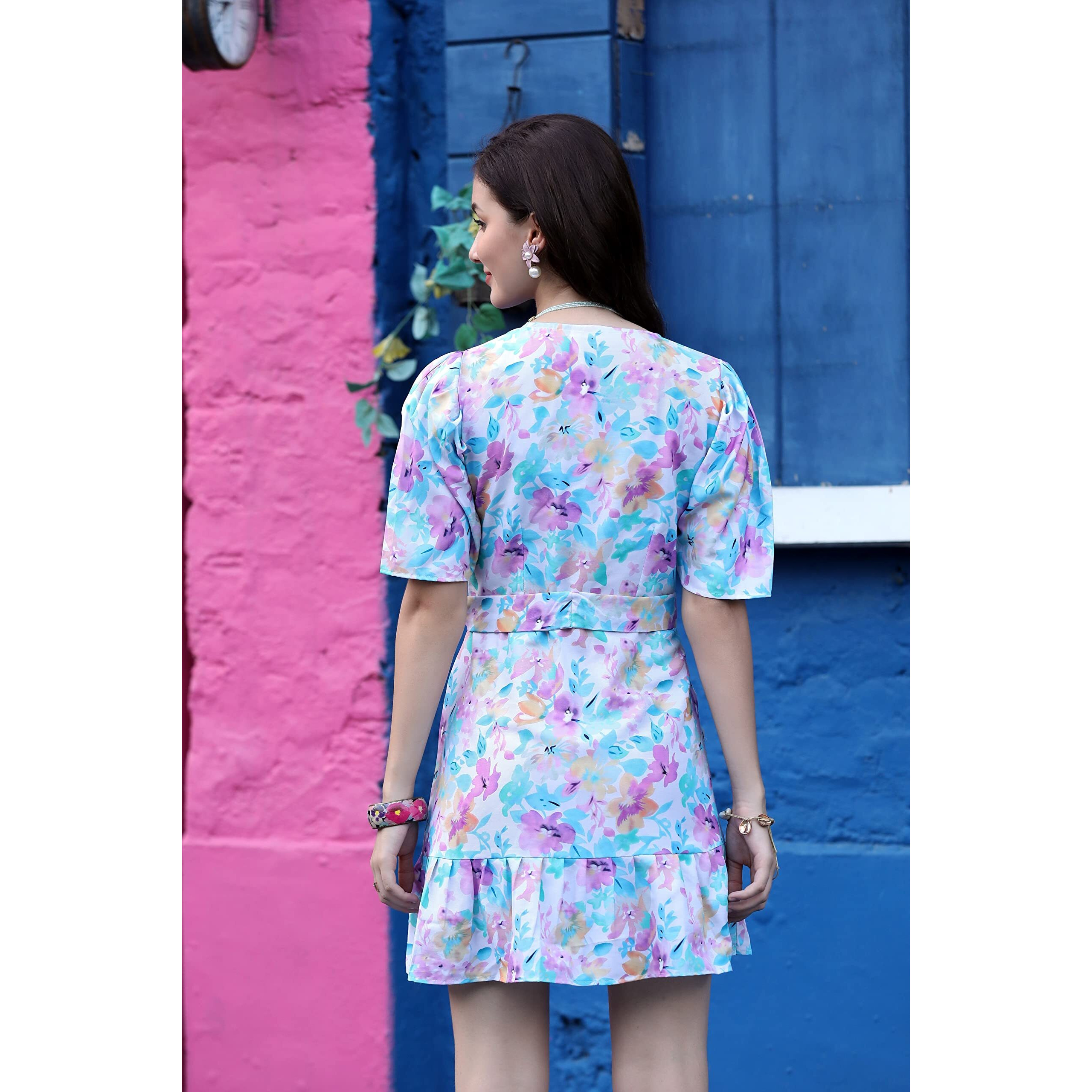 Leriya Fashion Western Dresses For Women |A-Line Knee-Length Dress | Indo Western Dress For Women| Short Dress (Xx-Large, Blue)