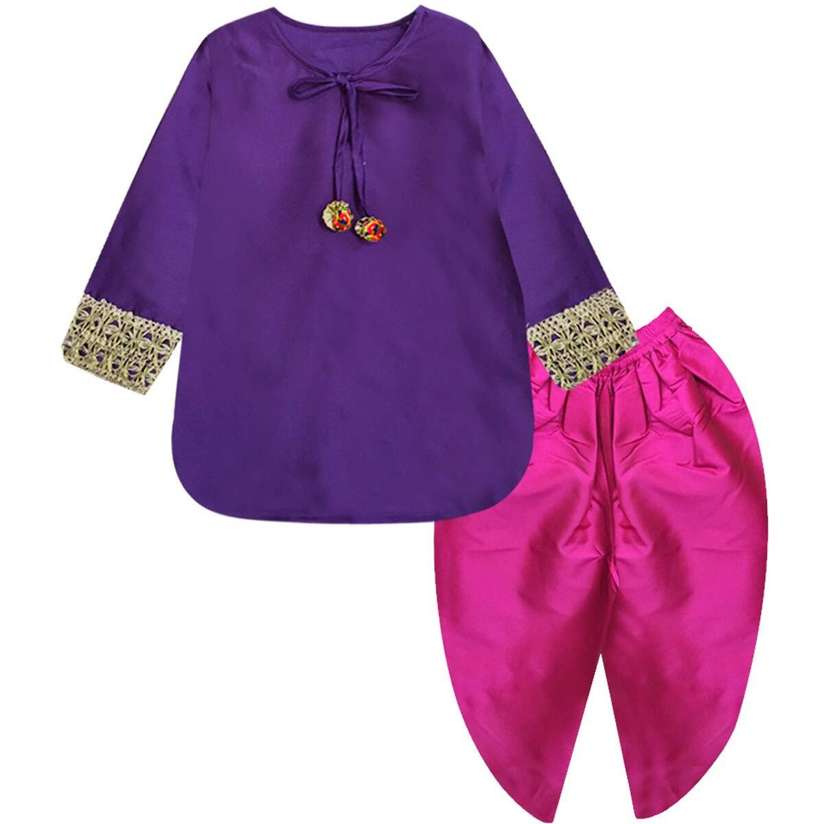 A.T.U.N. (All Things Uber Nice) Girl's Synthetic Straight Salwar Suit (Gkls Shz Prf_Purple/Fuchsia_9-10 Years)