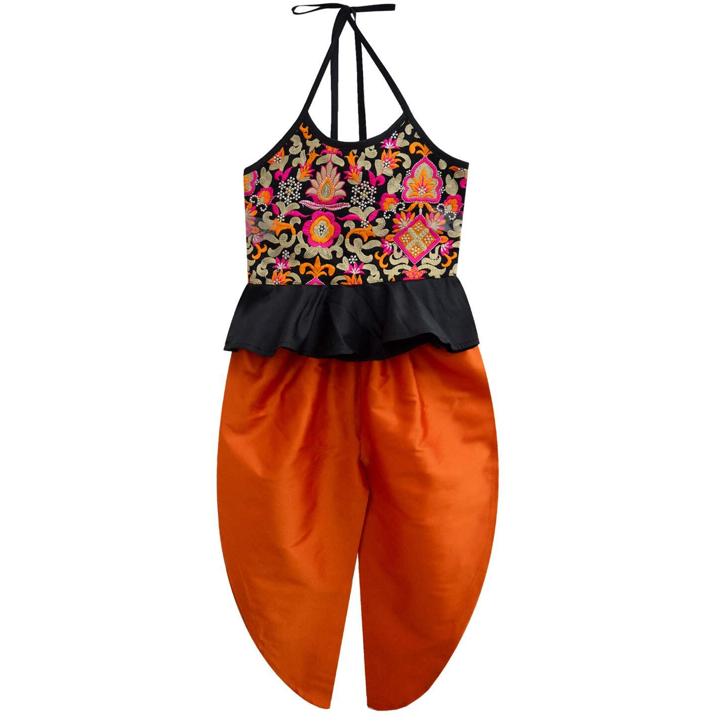 A.T.U.N. Baby Girl's Synthetic Ethnicwear (Gkls Taf Blo_Black-Orange_1-2 Years)