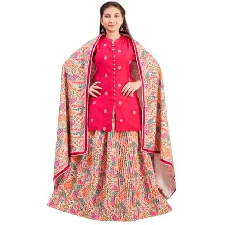 Aarika Girls Ethnic Wear Rani-Multi Colour Sequin Embroidery Silk Kurti Skirt Set -(8-15 Years)-(Sk-Tr-K-1013)