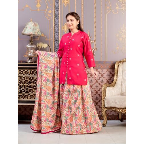 Aarika Girls Ethnic Wear Rani-Multi Colour Sequin Embroidery Silk Kurti Skirt Set -(8-15 Years)-(Sk-Tr-K-1013)