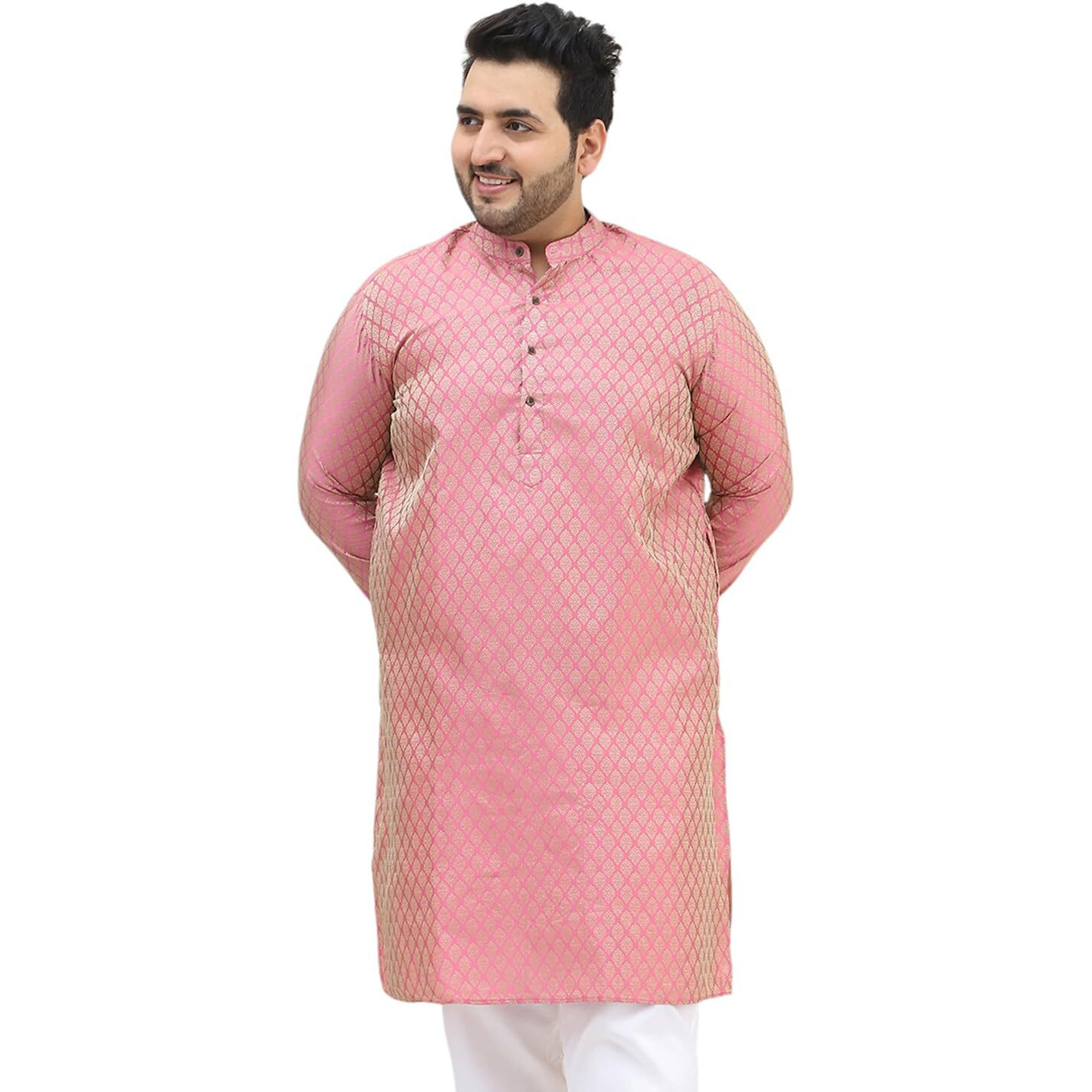 Sojanya Plus (Since 1958) Men's Silk Blend Pink Self Design Only Long Kurta
