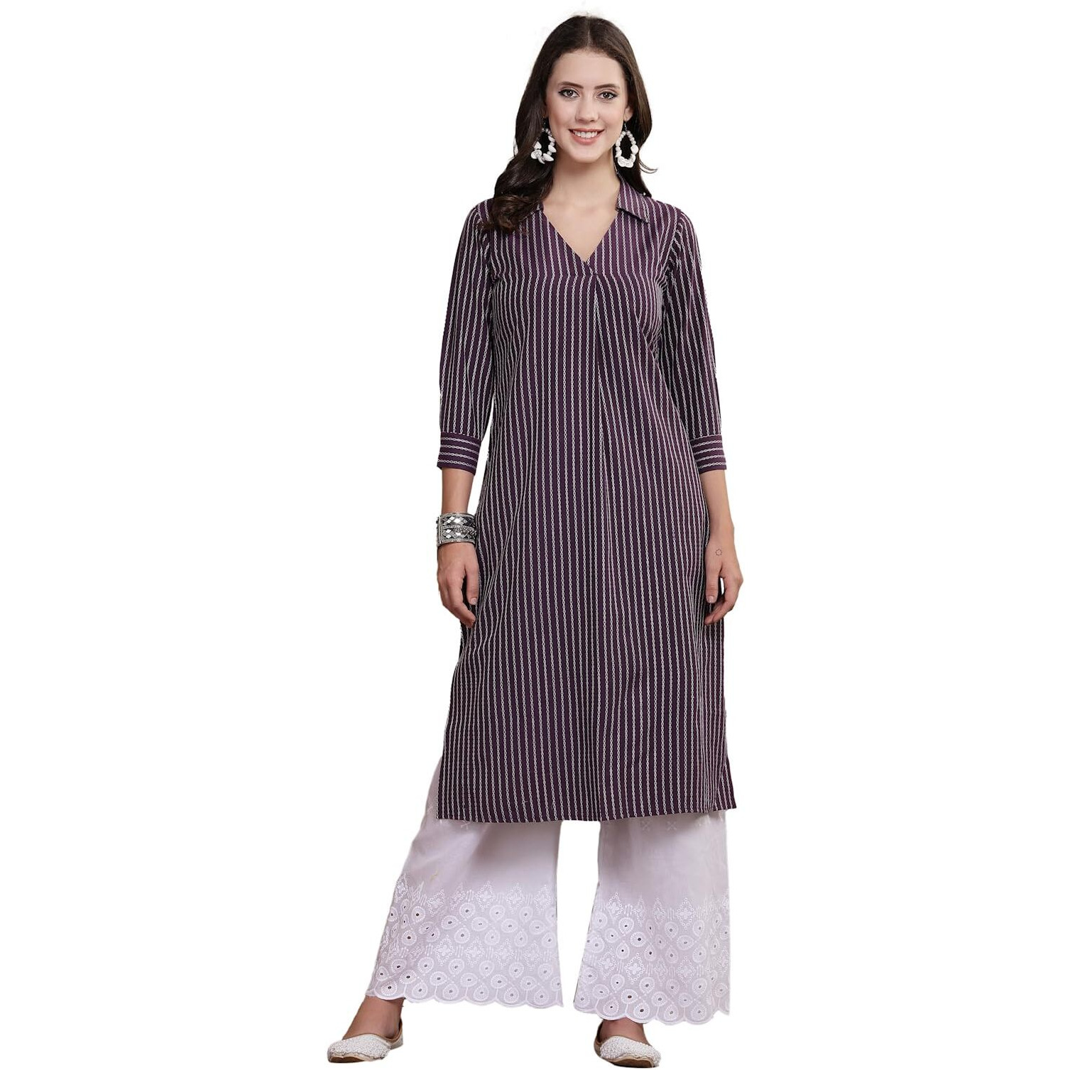 Stylum Women's Self Designed Cotton Blend Straight Kurta Purple (X-Small)