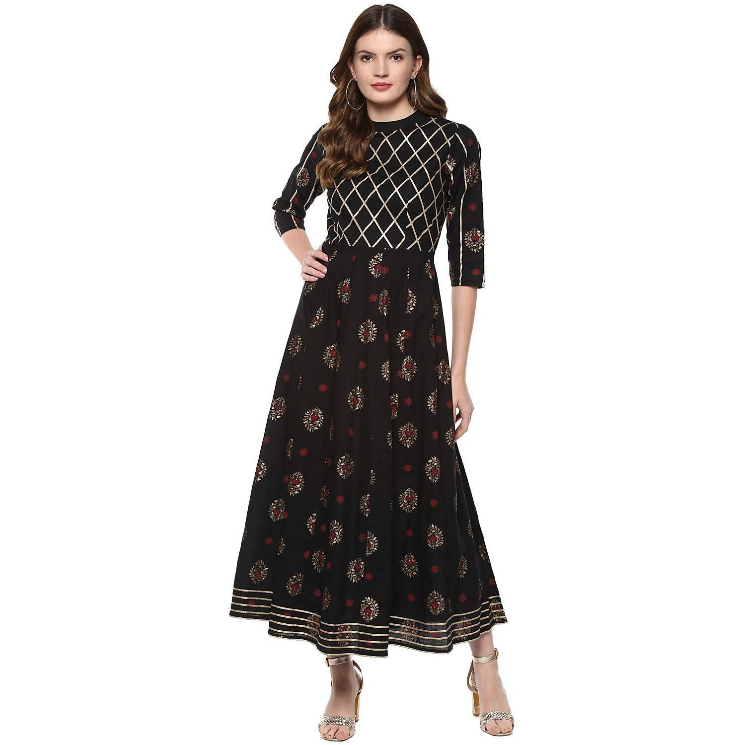 Idalia Gold Print Anarkali Kurta For Women