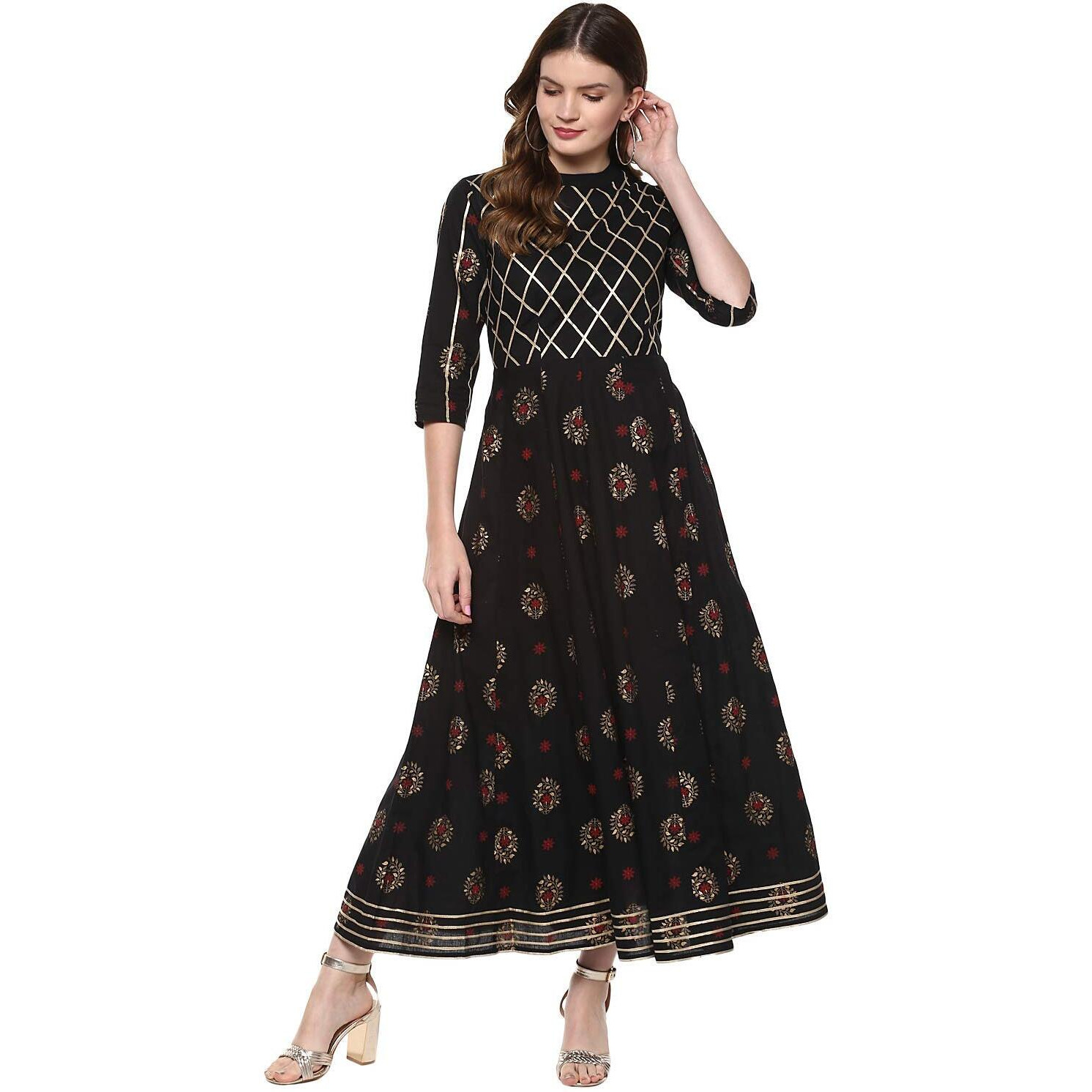 Idalia Gold Print Anarkali Kurta For Women