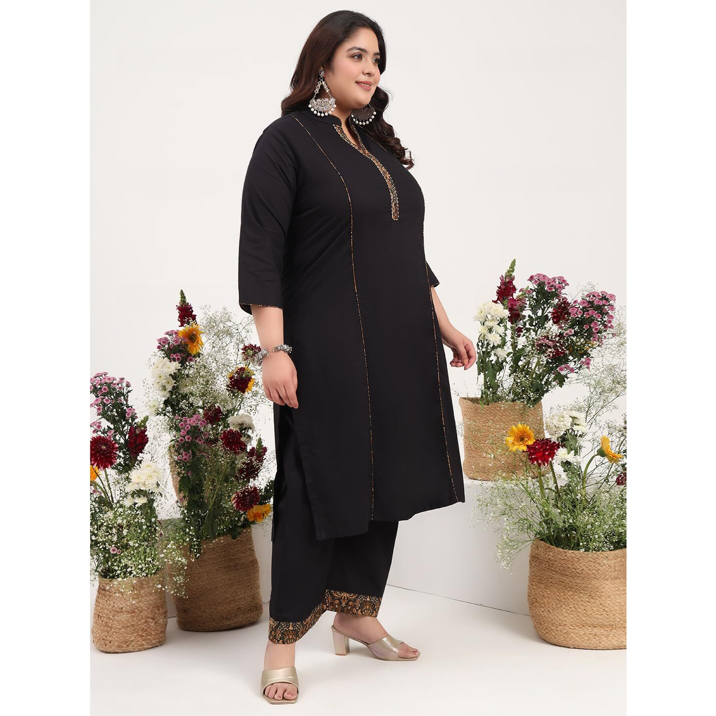 Tissu Women's Plus Size Black Pure Cotton Kurta & Palazzo With Printed Dupatta (T-Plus-732_Black_5Xl)