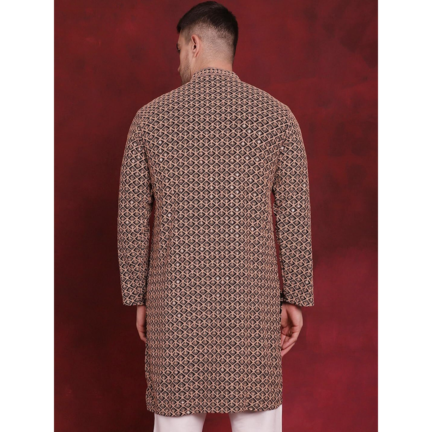 Jompers Men's Brown Sequin Embroidered Pure Cotton Kurtas (Brown, Xxl)