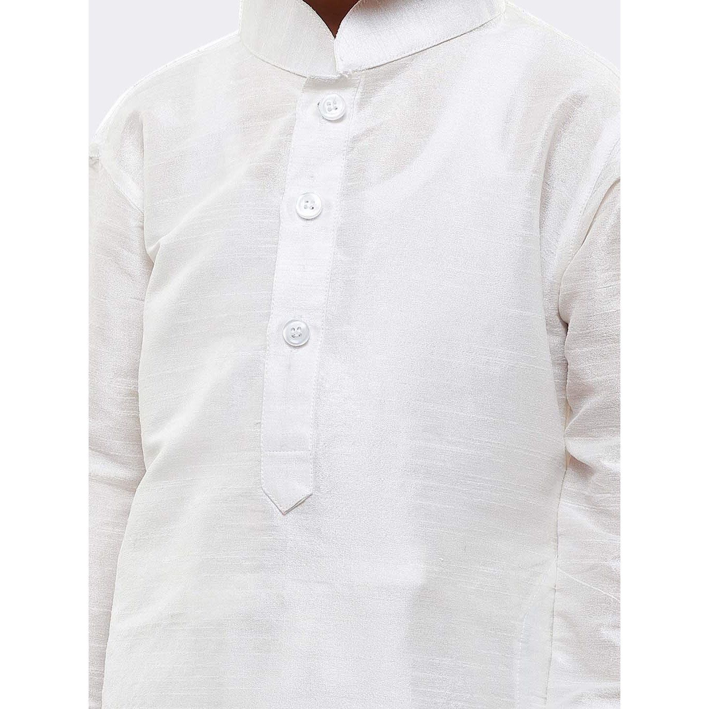Jbn Creation Boys' White Silk Blend Kurta Pyjama And Cap Set