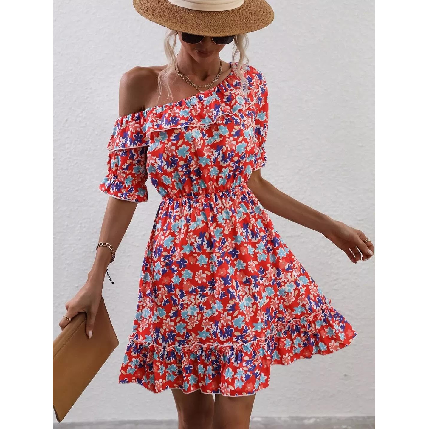 Kotty Women's Fit And Flare Off Shoulder Dress(Multicoloured,L)