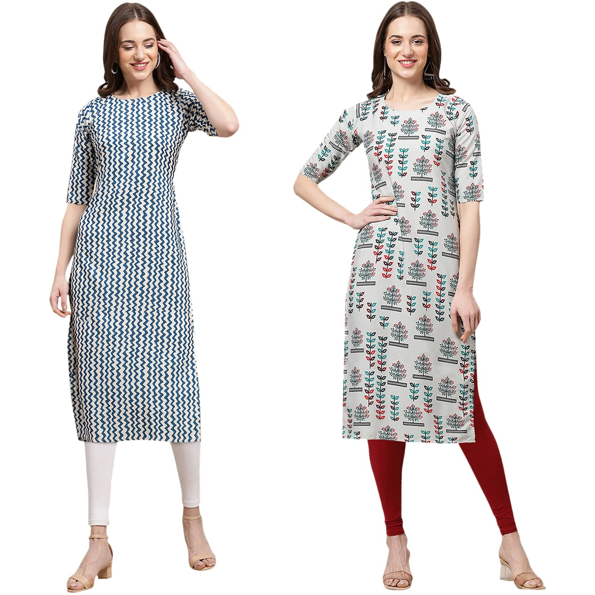 Pinkmint Women's Crepe Digital Print Straight Kurta(Pack Of 2)[Ql-331-340-L]