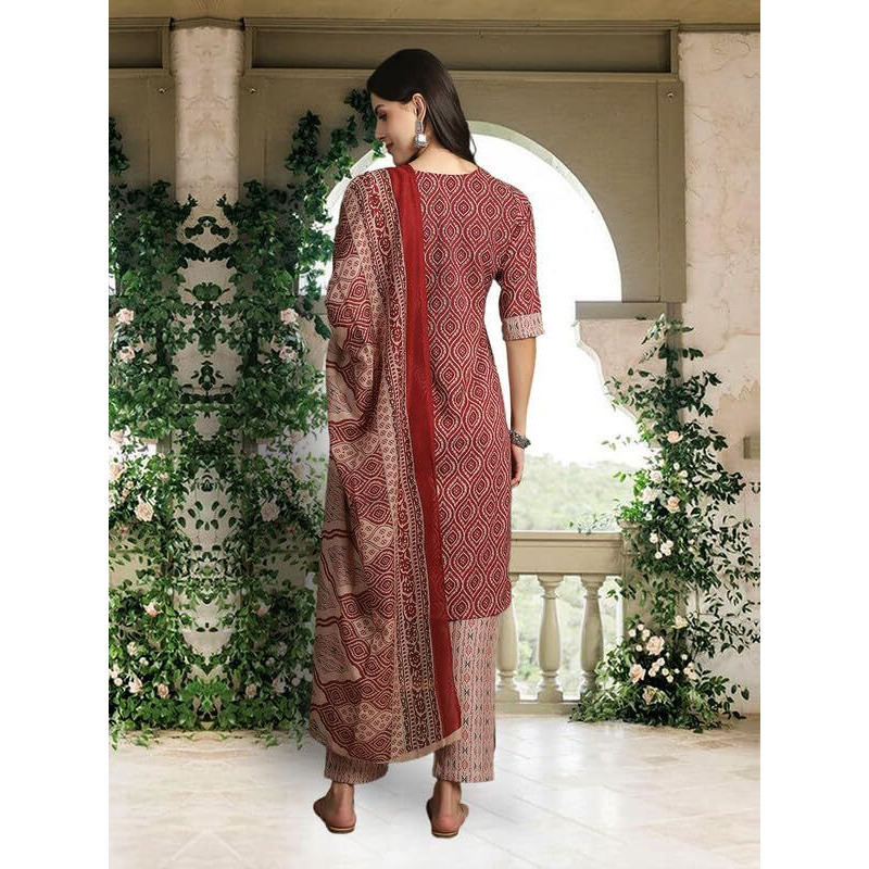 Pinkmint Kurta Set For Women Ll Cotton Flower Printed Straight Kurta & Pant With Fancy Duppata Ll Wedding Ll Formal Ll Party (Pack Of 1)