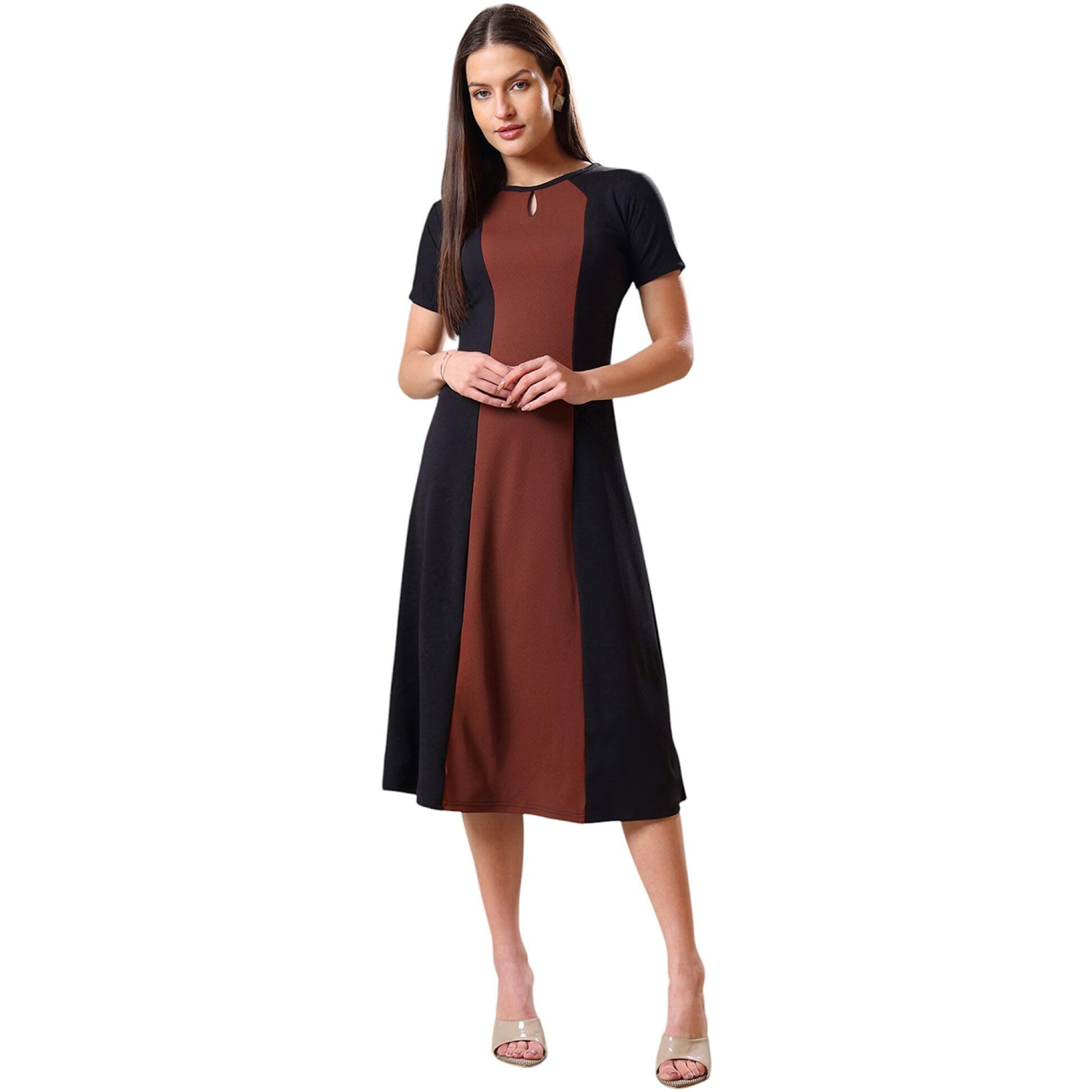 Purvaja Womens A-Line Midi Dress (Bely-173_Black_Large)