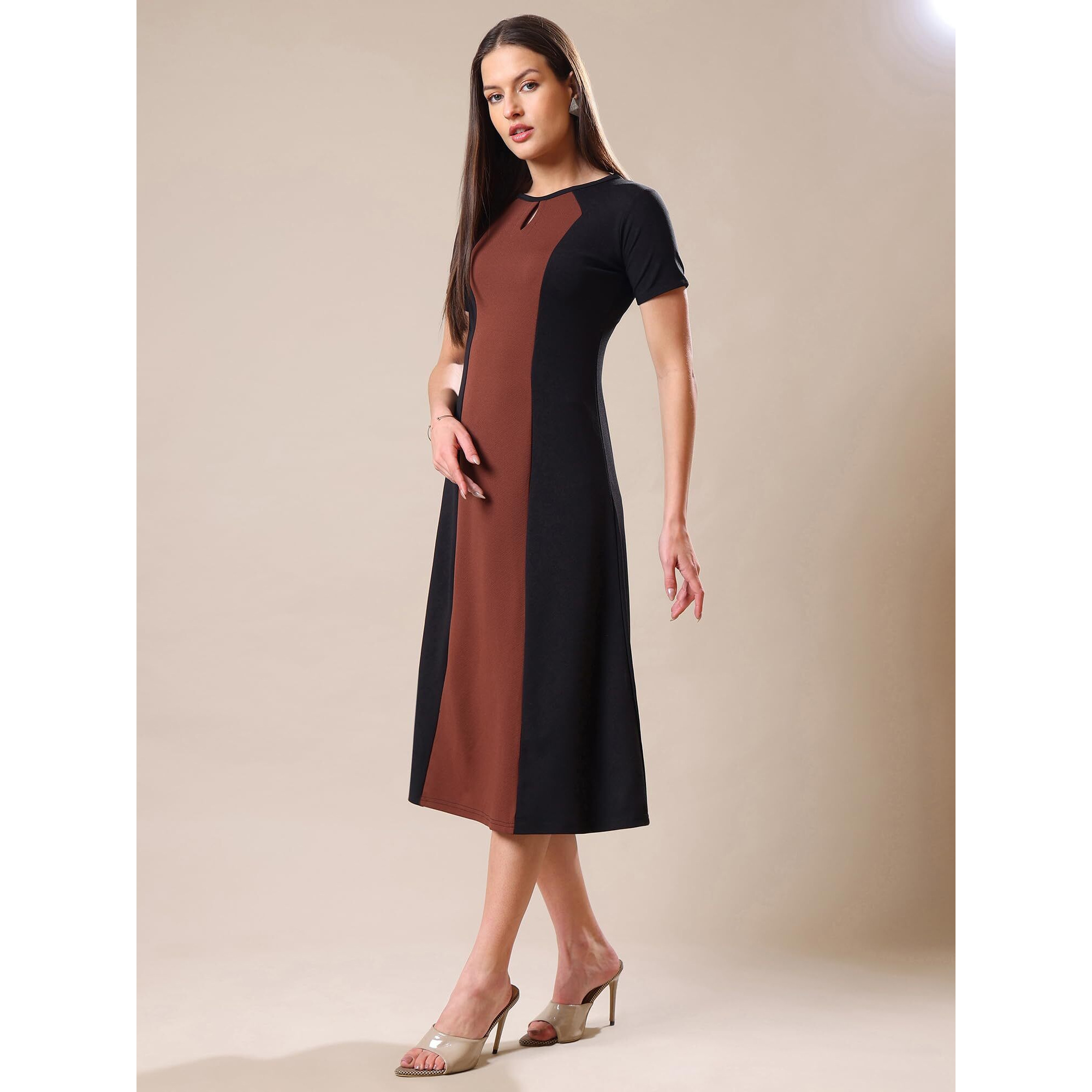 Purvaja Womens A-Line Midi Dress (Bely-173_Black_Large)