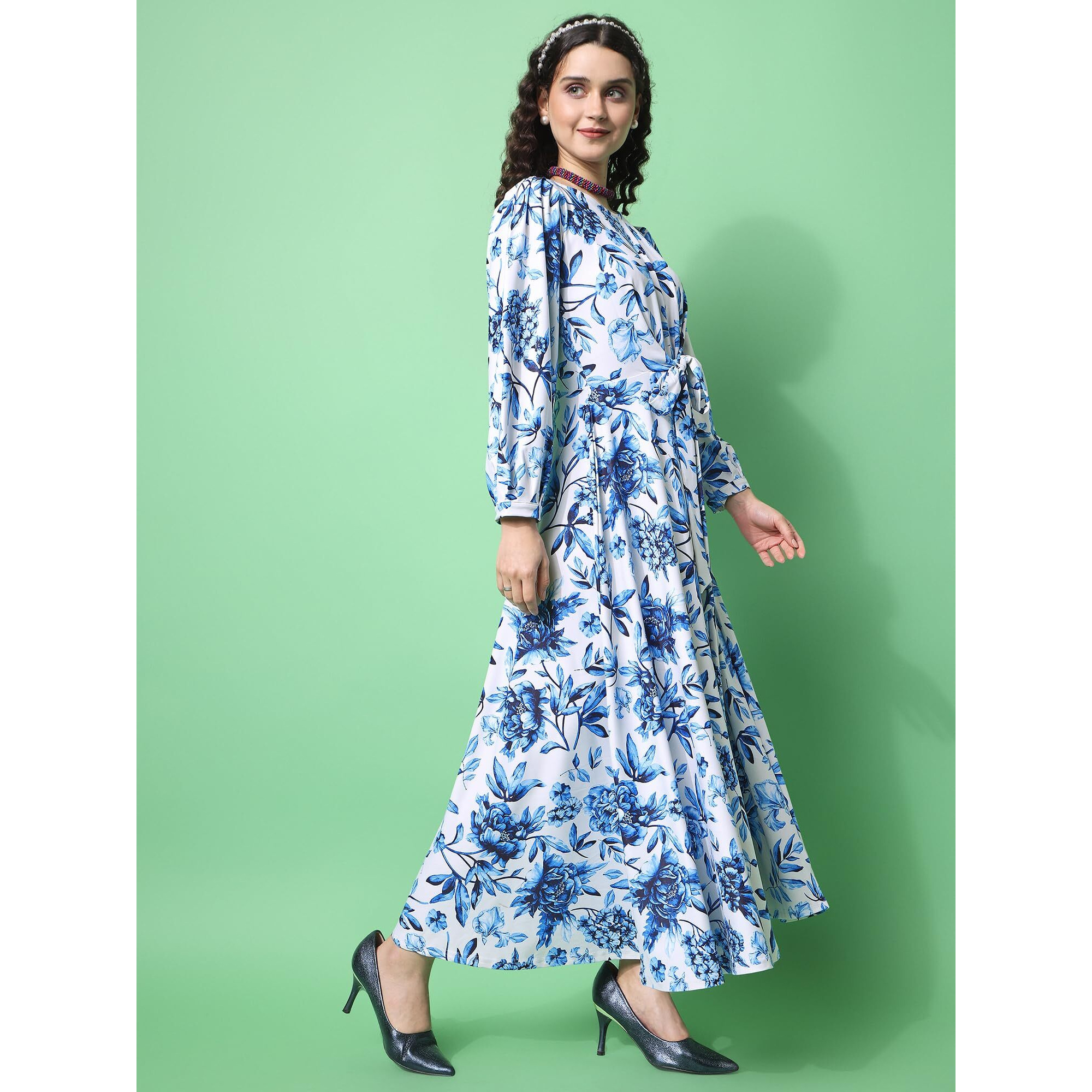 Purvaja Womens Flare Maxi Length Dress (Wini-036-Ixora_Blue_Medium)